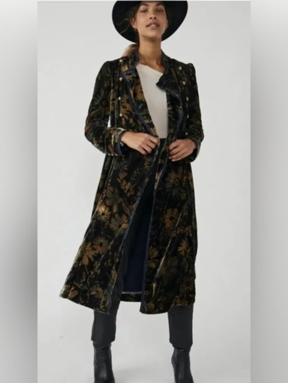 NWOT Gorgeous Free People Hazel Puff Shoulder Velvet Duster Coat. S - Picture 3 of 14